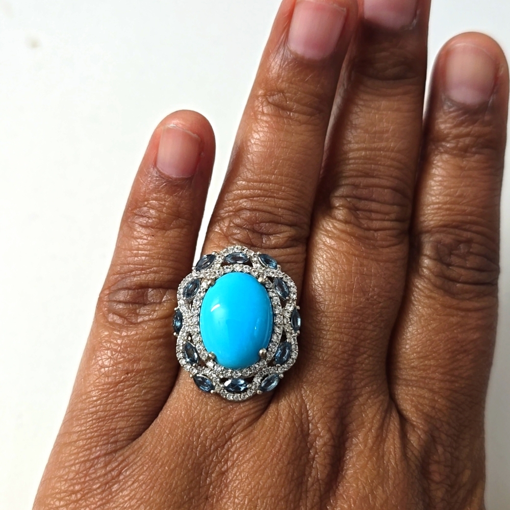 VIDEO / 9.80 Cttw Sterling Silver 925 Arizona Sleeping Beauty Turquoise Ring - Picture 7 of 8